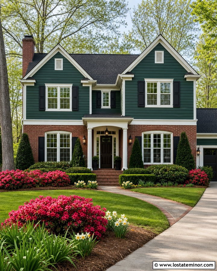 Hunter Green Brick House With Azalea Landscaping - 30 Hunter Green House Design With Landscaping Ideas
