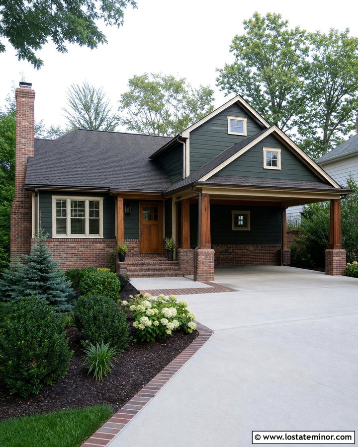 Hunter Green Brick House With Integrated Carport - 30 Hunter Green House Design With Carport Ideas