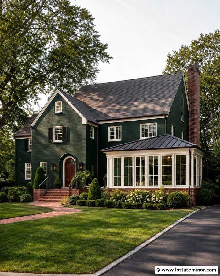Hunter Green Brick House With Rear Sunroom - 30 Hunter Green House Design With Sunroom Ideas