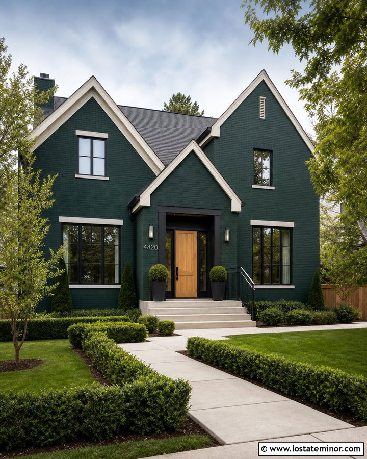 Hunter Green Brick House With Steel House Numbers - 30 Hunter Green House Design With House Numbers Ideas