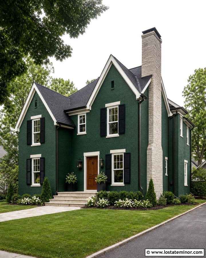 Hunter Green Brick House With Stone Chimney - 30 Hunter Green House Design With Chimney Ideas
