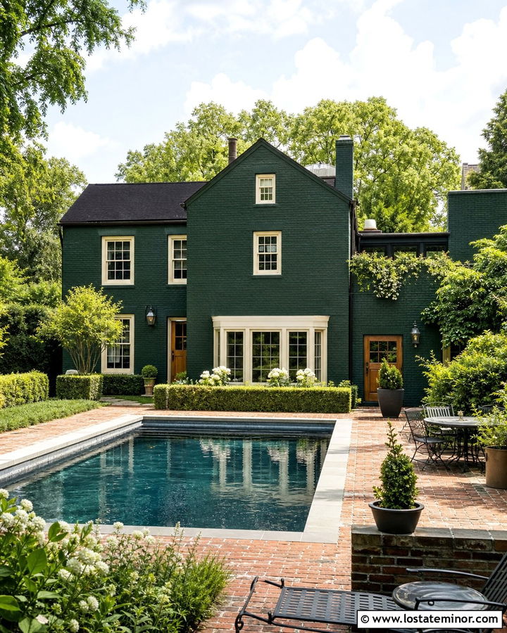 Hunter Green Brick House With Swimming Pool - 30 Hunter Green House Design With Swimming Pool Ideas