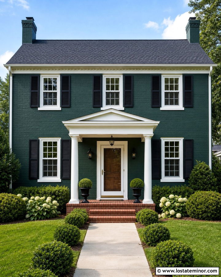 Hunter Green Brick House With White Storm Door - 30 Hunter Green House Design With Storm Door Ideas