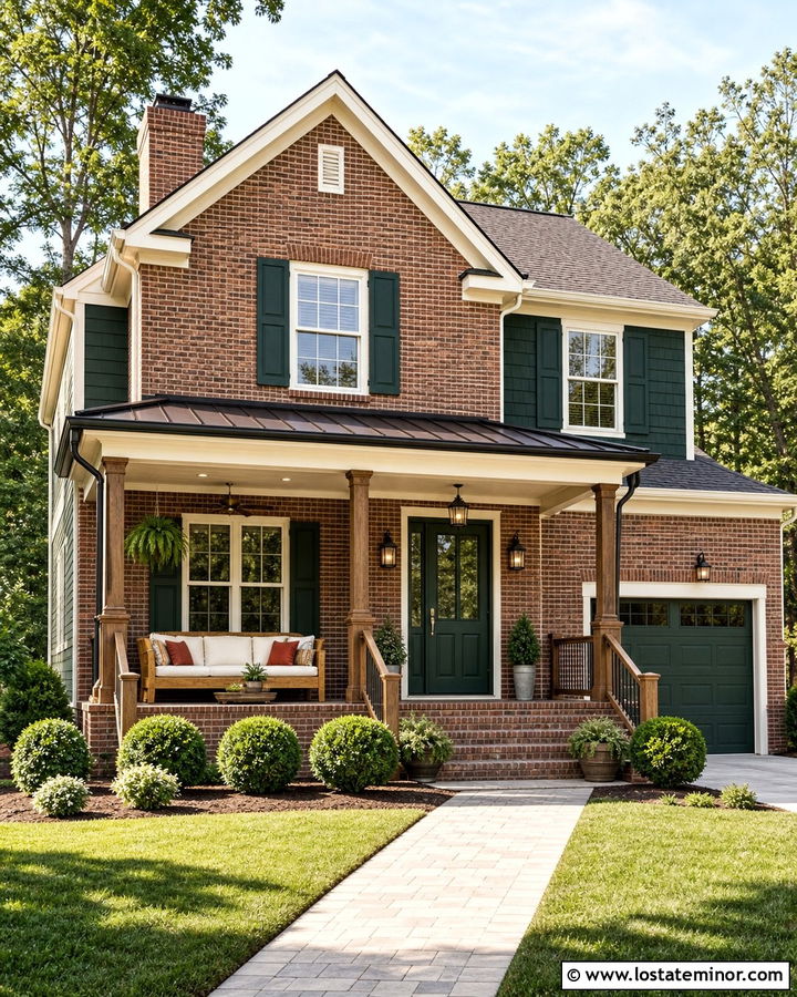 Hunter Green Brick House With Wood Daybed - 30 Hunter Green House Design With Daybed Ideas