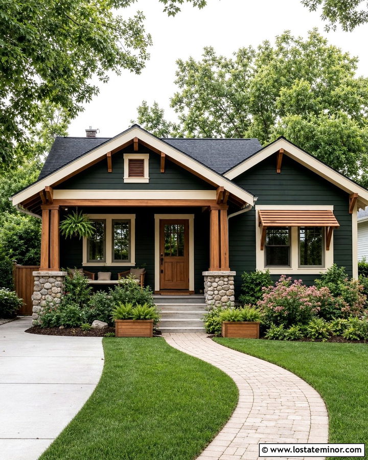 Hunter Green Bungalow With Cedar Awning - 30 Hunter Green House Design With Awning Ideas