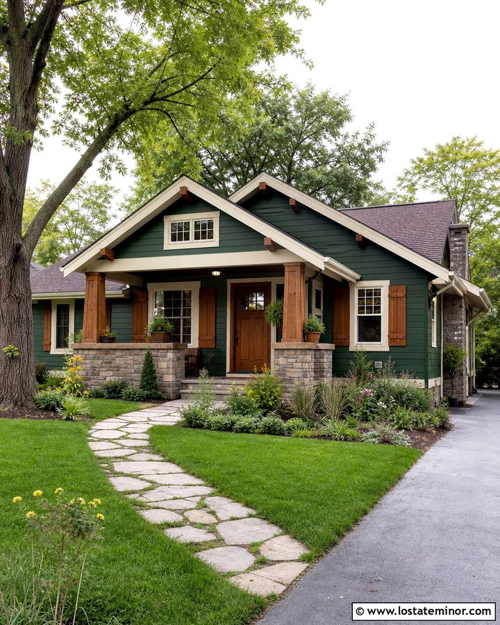 Hunter Green Bungalow With Cedar Shutters - 30 Hunter Green House Design With Shutters Ideas