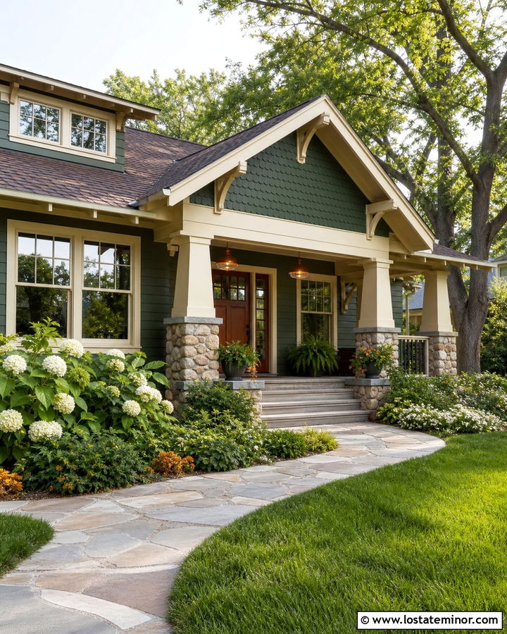 Hunter Green Bungalow With Mixed Shingle Siding - 30 Hunter Green House Design With Shingles Ideas
