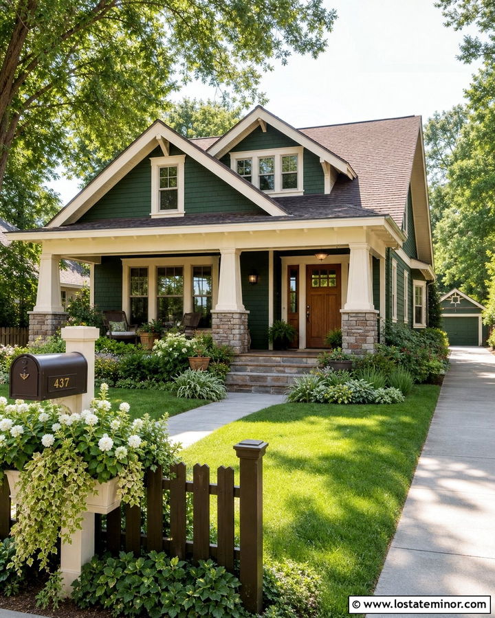 Hunter Green Bungalow With Planter Mailbox - 30 Hunter Green House Design With Mailbox Ideas