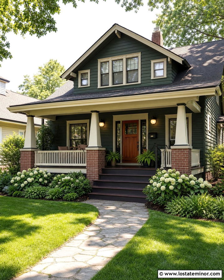 Hunter Green Bungalow With Schoolhouse Porch Lights - 30 Hunter Green House Design With Light Fixtures Ideas