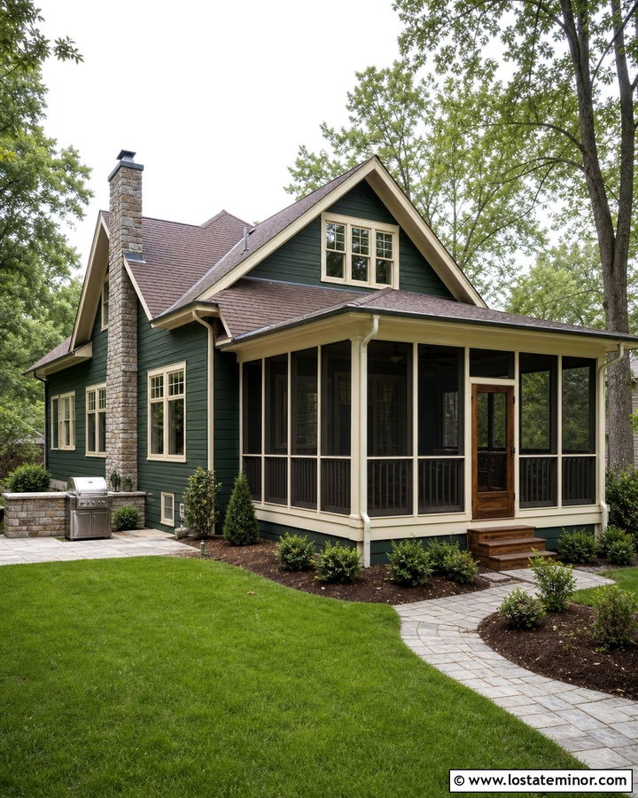 Hunter Green Bungalow With Screened Porch - 30 Hunter Green House Design With Backyard Ideas