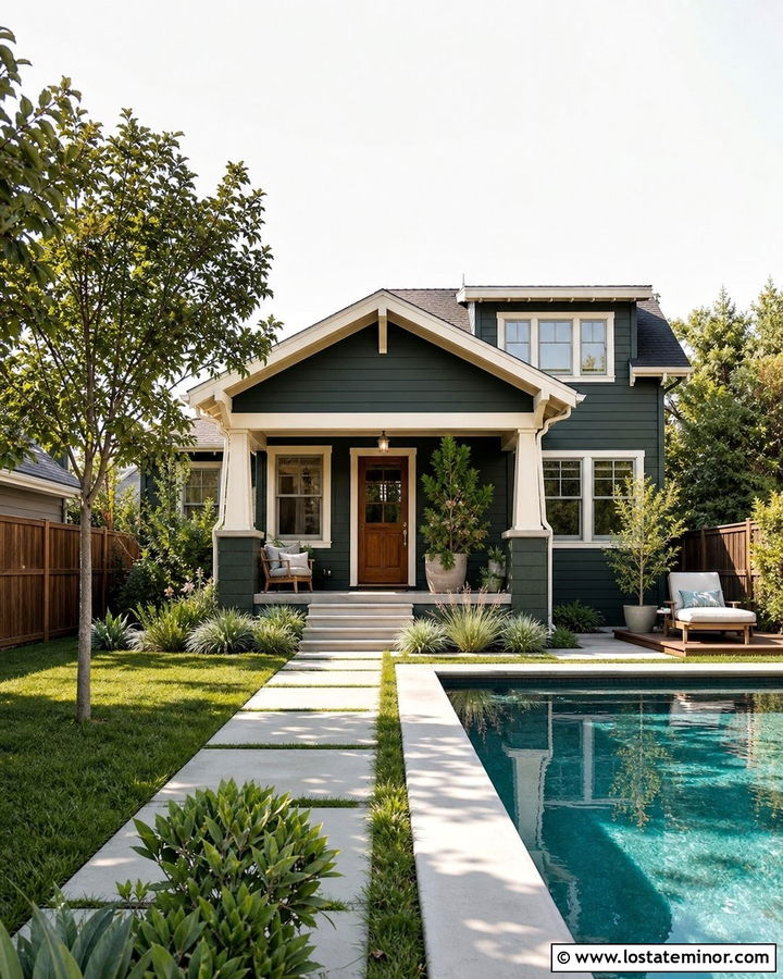 Hunter Green Bungalow With Small Backyard Pool - 30 Hunter Green House Design With Swimming Pool Ideas