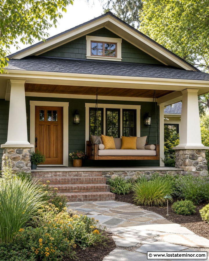 Hunter Green Bungalow With Swinging Daybed - 30 Hunter Green House Design With Daybed Ideas