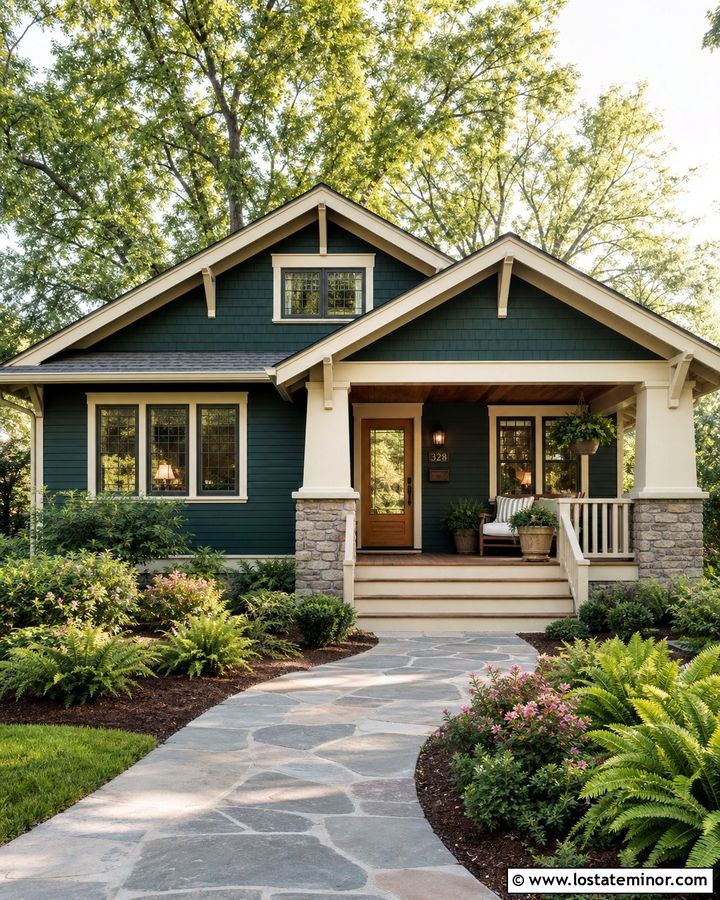 Hunter Green Bungalow With Wood Storm Door - 30 Hunter Green House Design With Storm Door Ideas