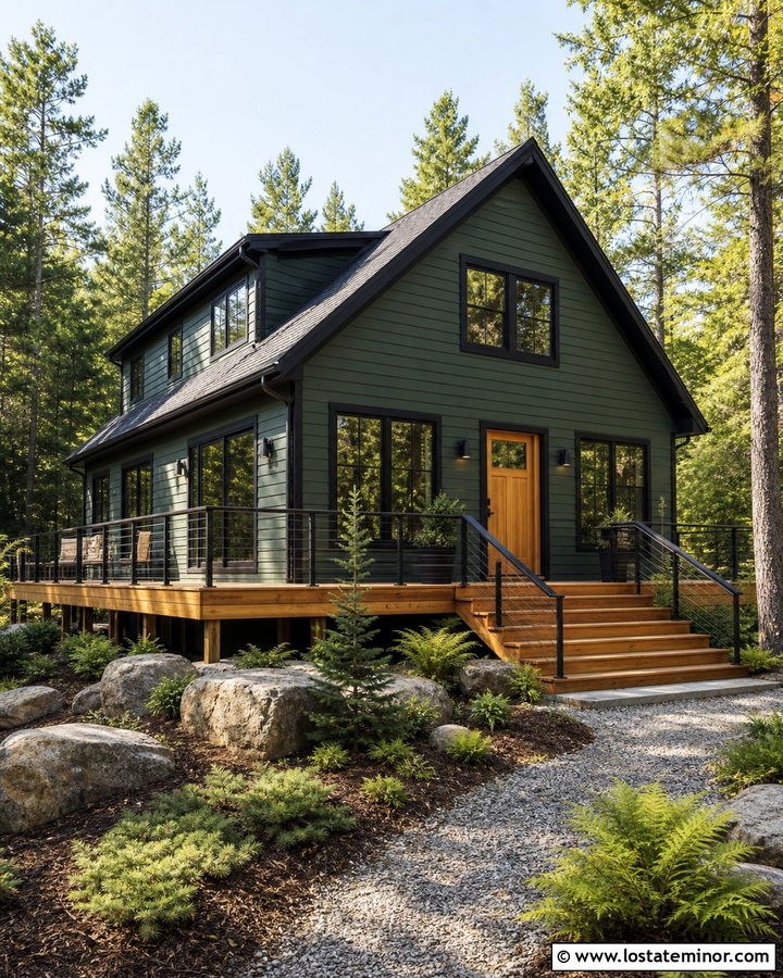 Hunter Green Cabin With Cedar Deck Landscaping - 30 Hunter Green House Design With Landscaping Ideas