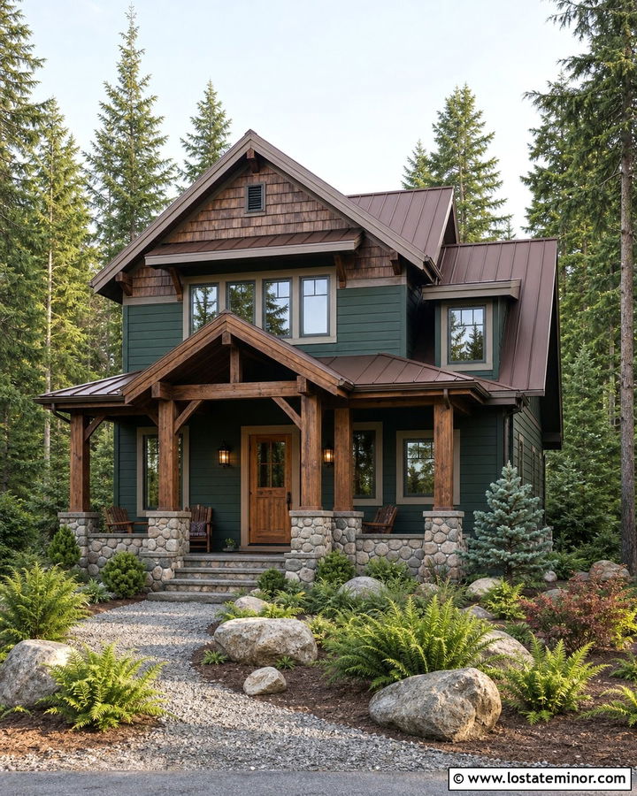 Hunter Green Cabin With Dark Cedar Shake - 30 Hunter Green House Design With Cedar Shake Ideas