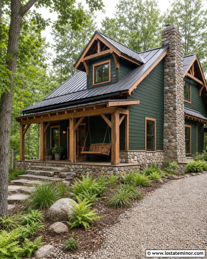 Hunter Green Cabin With Log Swing - 30 Hunter Green House Design With Swing Ideas