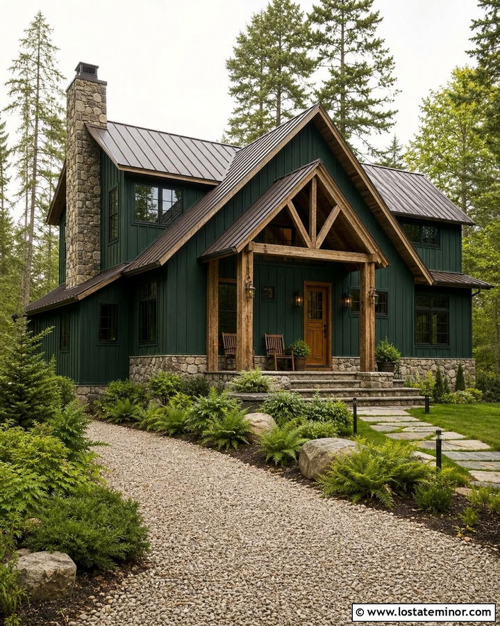 Hunter Green Cabin With Rustic Gables - 30 Hunter Green House Design With Gables Ideas