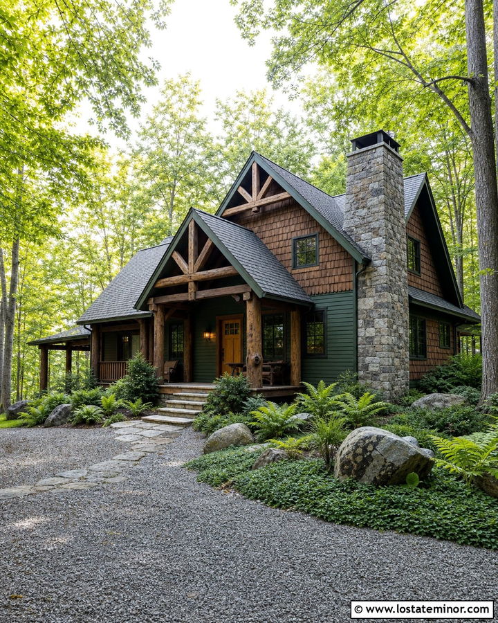 Hunter Green Cabin With Rustic Shingles - 30 Hunter Green House Design With Shingles Ideas