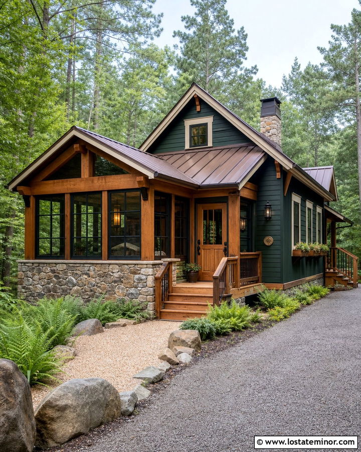 Hunter Green Cabin With Rustic Sunroom - 30 Hunter Green House Design With Sunroom Ideas