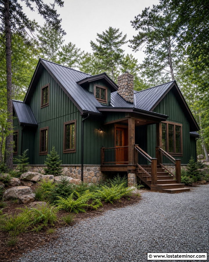 Hunter Green Cabin With Timber Steps - 30 Hunter Green House Design With Steps Ideas