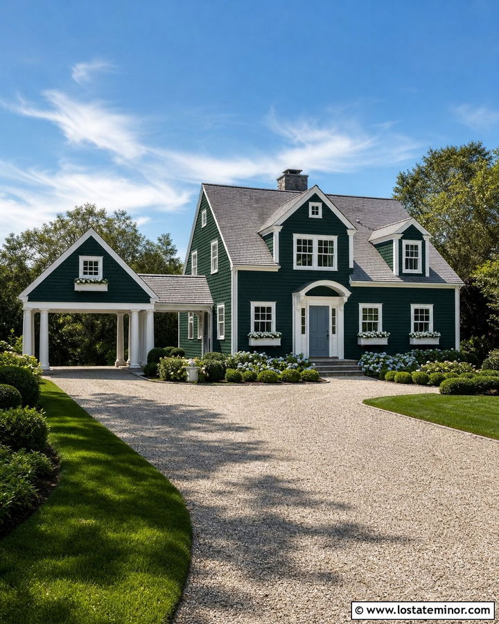 Hunter Green Cape Cod House With Breezeway Carport - 30 Hunter Green House Design With Carport Ideas