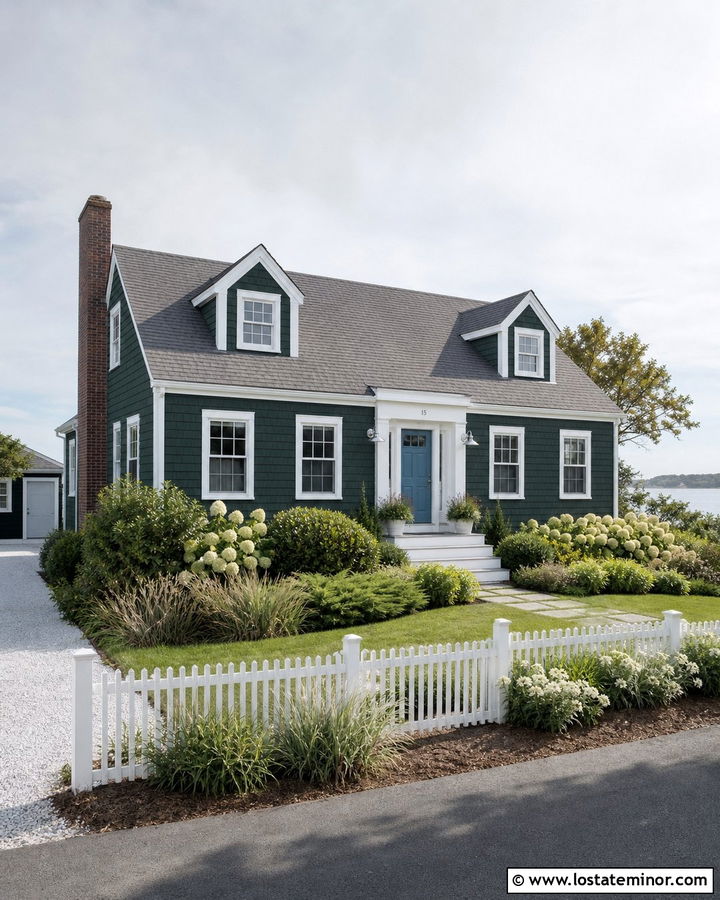 Hunter Green Cape Cod With Blue Door Landscaping - 30 Hunter Green House Design With Landscaping Ideas
