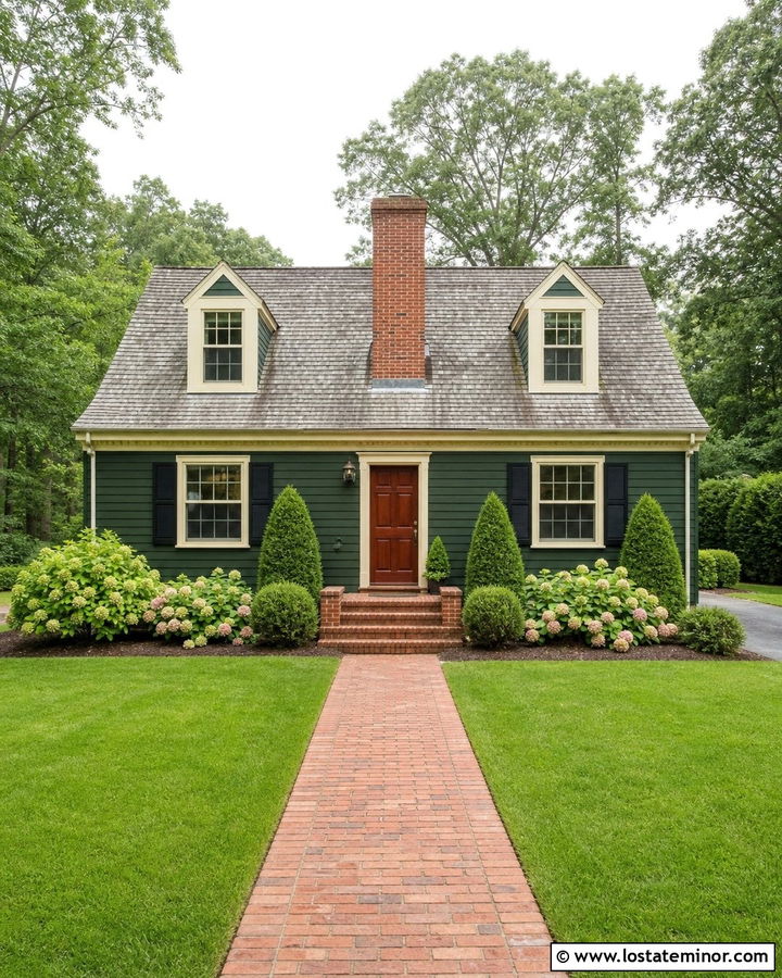 Hunter Green Cape Cod With Brick Entry - 30 Hunter Green House Design With Brick Accents Ideas