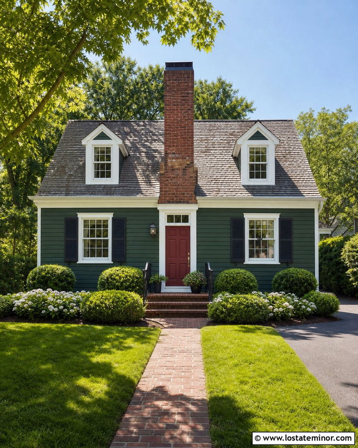 Hunter Green Cape Cod With Central Chimney - 30 Hunter Green House Design With Chimney Ideas