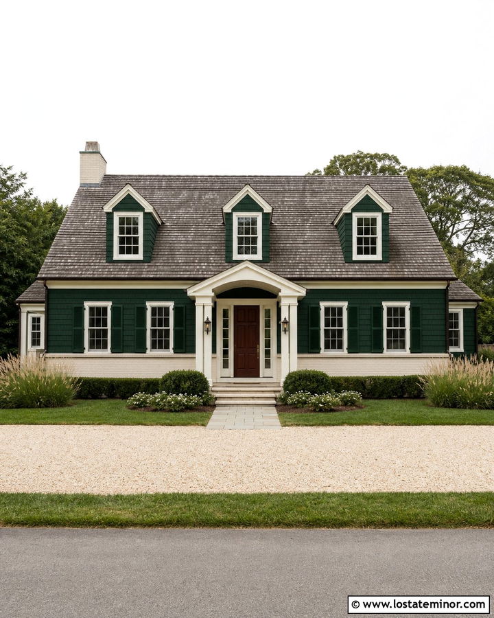Hunter Green Cape Cod With Cream Brick Wainscoting - 30 Hunter Green House Design With Wainscoting Ideas
