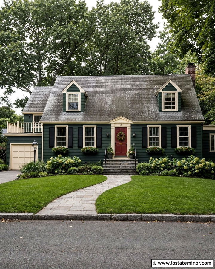 Hunter Green Cape Cod With Cream Window Frames - 30 Hunter Green House Design With Window Frames Ideas