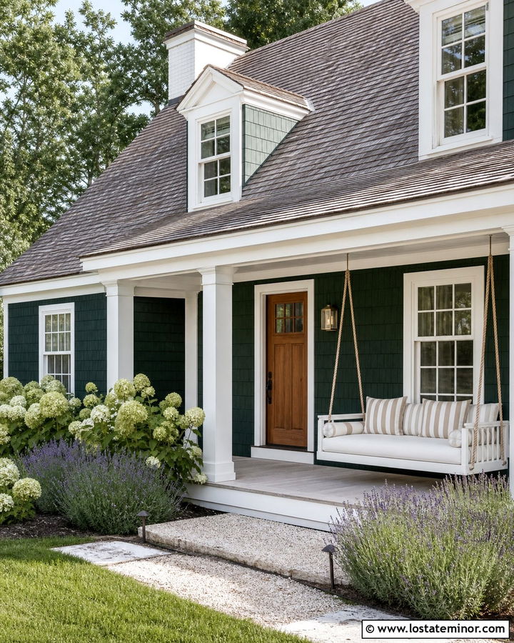Hunter Green Cape Cod With Striped Daybed - 30 Hunter Green House Design With Daybed Ideas