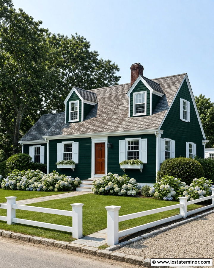 Hunter Green Cape Cod With White Board And Batten Shutters - 30 Hunter Green House Design With Shutters Ideas