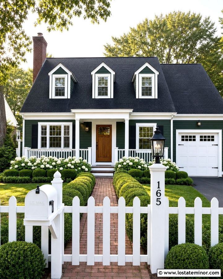 Hunter Green Cape Cod With White Mailbox - 30 Hunter Green House Design With Mailbox Ideas