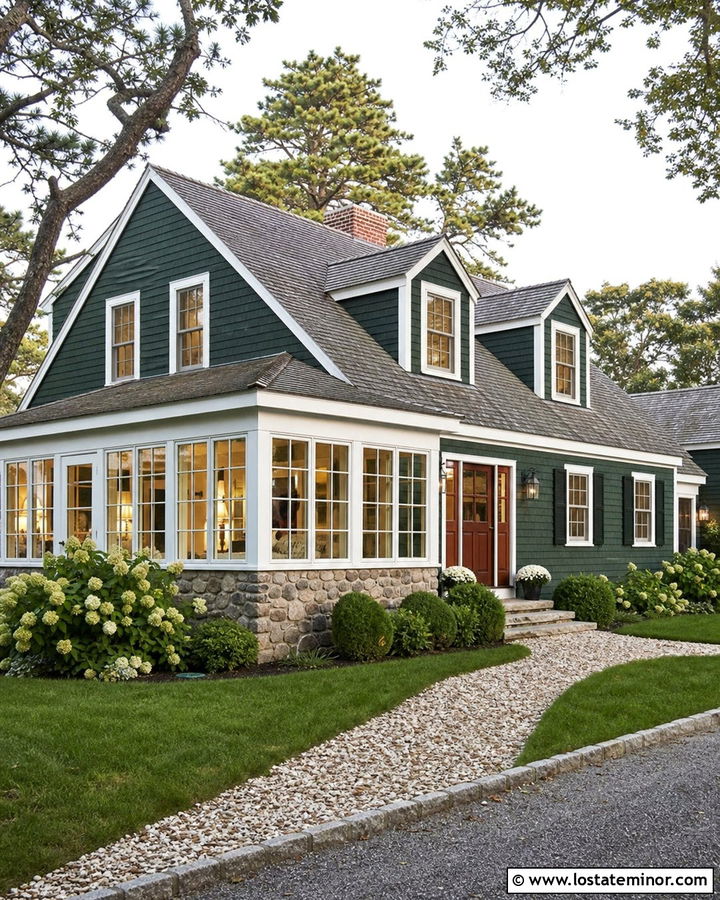 Hunter Green Cape Cod With Wraparound Sunroom - 30 Hunter Green House Design With Sunroom Ideas