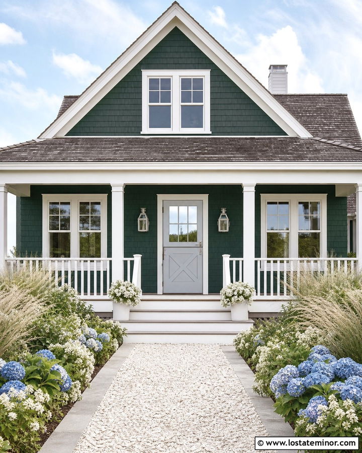 Hunter Green Coastal House With Light Blue Dutch Door - 30 Hunter Green House Design With Dutch Door Ideas