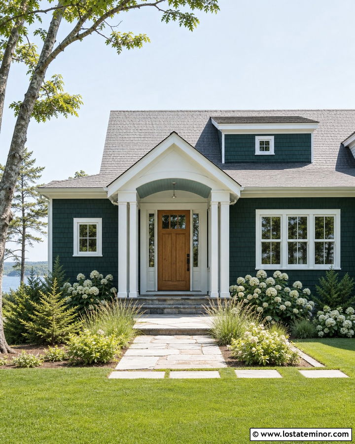 Hunter Green Coastal House With Square Portico - 30 Hunter Green House Design With Portico Ideas