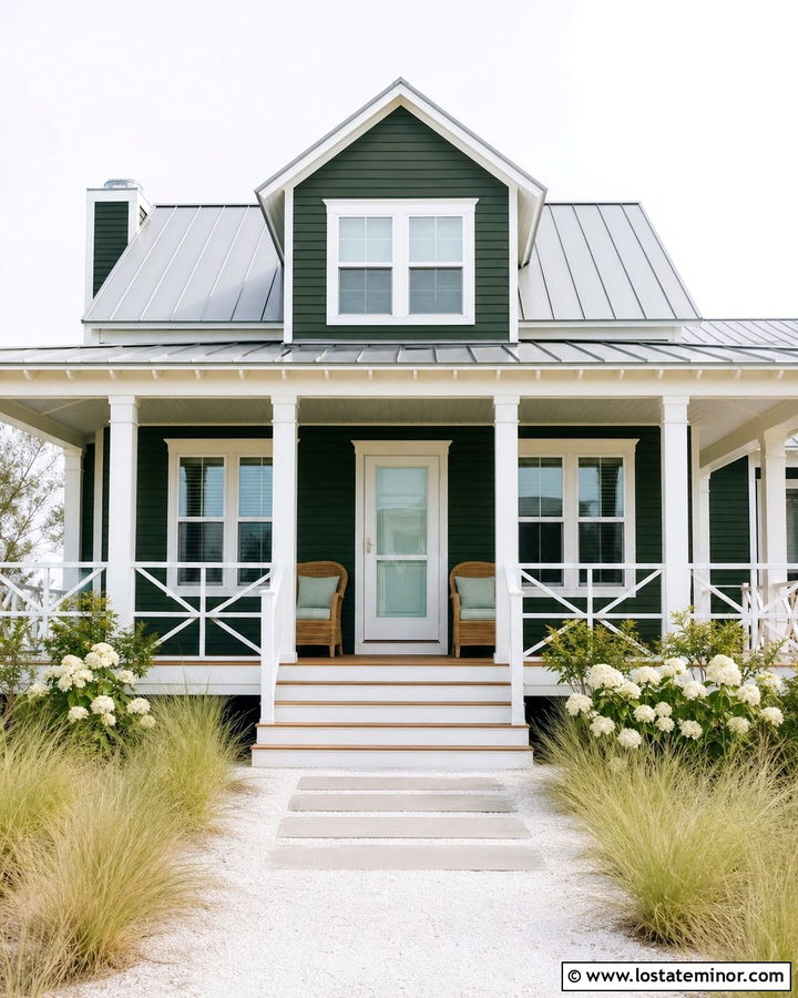 Hunter Green Coastal House With White Storm Door - 30 Hunter Green House Design With Storm Door Ideas