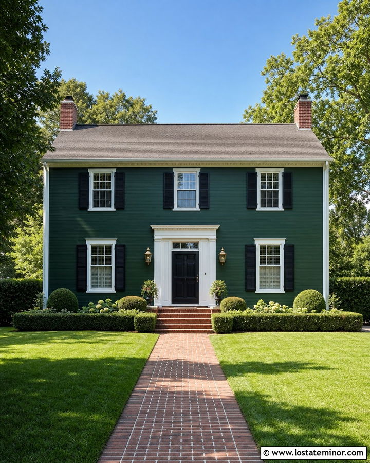Hunter Green Colonial House With Black Screen Door - 30 Hunter Green House Design With Screen Door Ideas