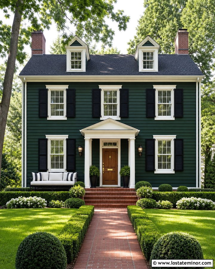 Hunter Green Colonial With Black Daybed - 30 Hunter Green House Design With Daybed Ideas