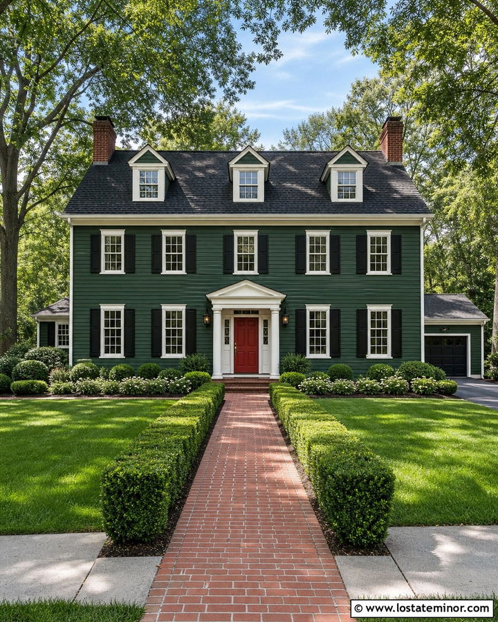 Hunter Green Colonial With Black Shingles - 30 Hunter Green House Design With Shingles Ideas