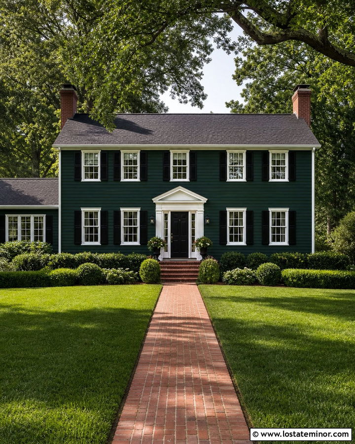 Hunter Green Colonial With Black Shutters - 30 Hunter Green House Design With Shutters Ideas