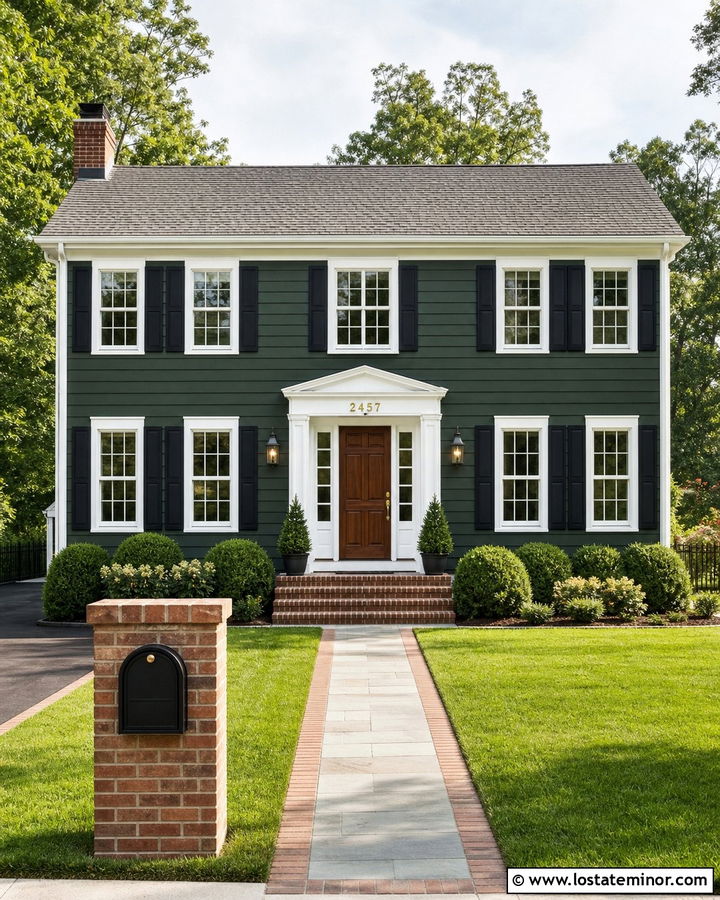 Hunter Green Colonial With Brick Mailbox - 30 Hunter Green House Design With Mailbox Ideas