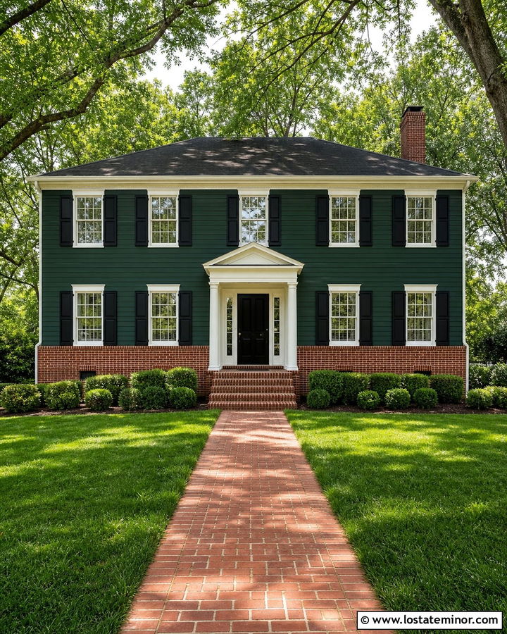 Hunter Green Colonial With Red Brick Wainscoting - 30 Hunter Green House Design With Wainscoting Ideas
