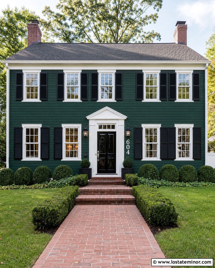 Hunter Green Colonial With White House Numbers - 30 Hunter Green House Design With House Numbers Ideas