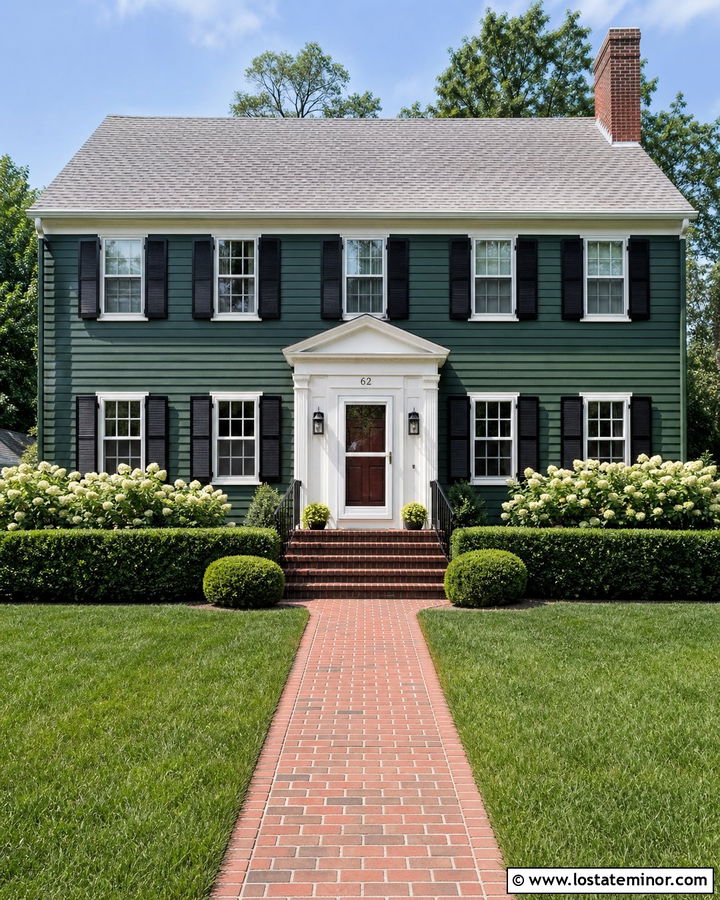 Hunter Green Colonial With White Storm Door - 30 Hunter Green House Design With Storm Door Ideas