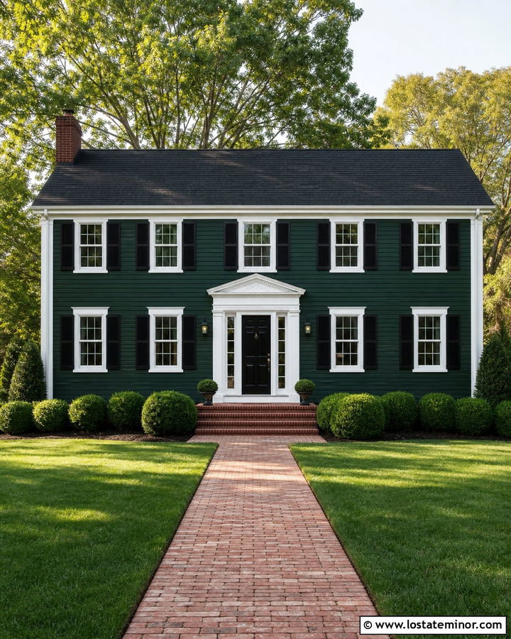 Hunter Green Colonial With White Window Frames - 30 Hunter Green House Design With Window Frames Ideas