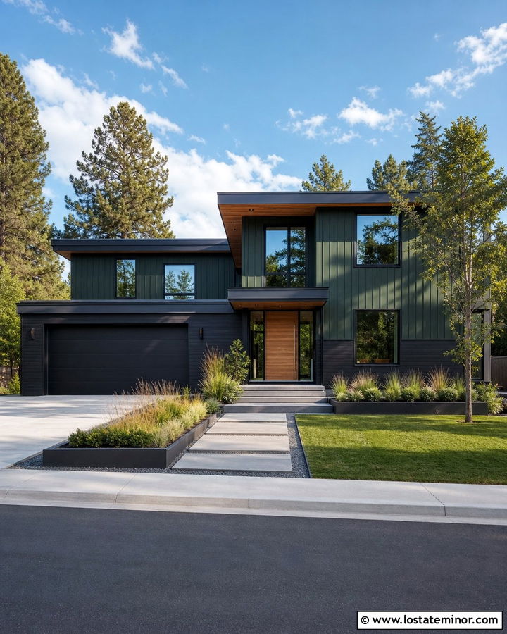 Hunter Green Contemporary House With Black Wainscoting - 30 Hunter Green House Design With Wainscoting Ideas