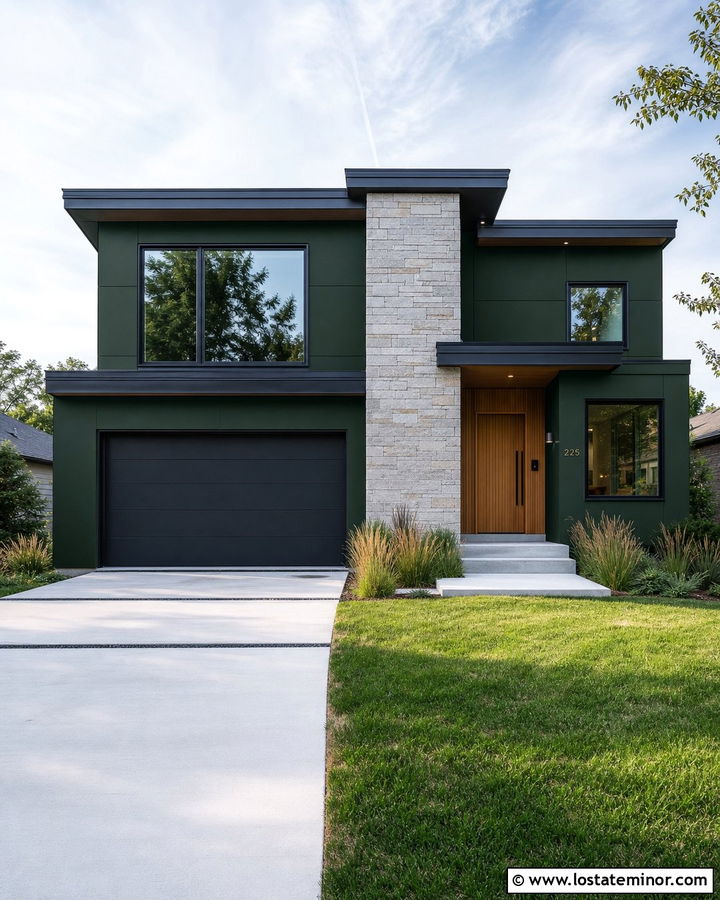 Hunter Green Contemporary House With Charcoal Window Frames - 30 Hunter Green House Design With Window Frames Ideas