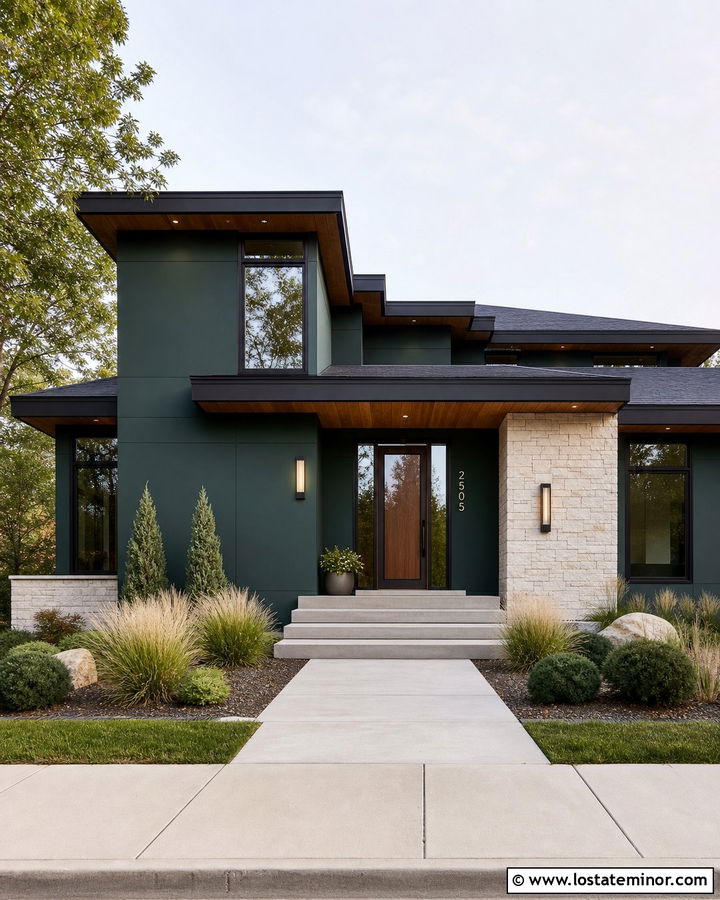 Hunter Green Contemporary House With Frameless Storm Door - 30 Hunter Green House Design With Storm Door Ideas