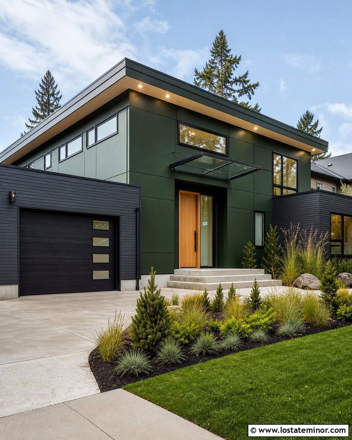 Hunter Green Contemporary House With Glass Awning - 30 Hunter Green House Design With Awning Ideas